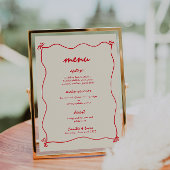 Retro Handgeschreven Whimsical Rood Bruiloft Menu Kaart