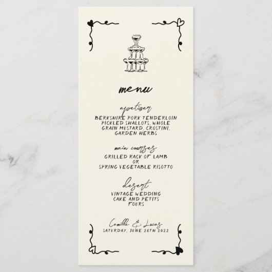 Retro Handgeschreven Whimsical Wedding Menu (Voorkant)