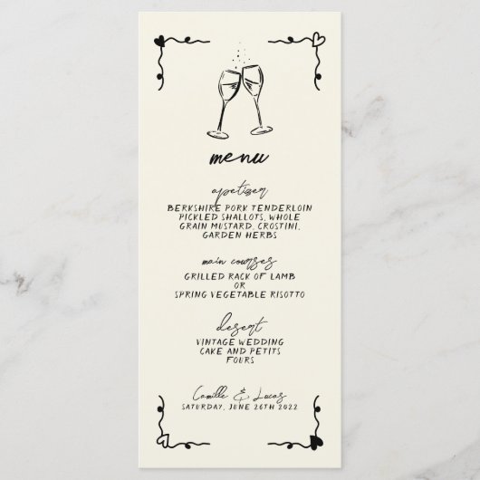 Retro Handgeschreven Whimsical Wedding Menu (Voorkant)
