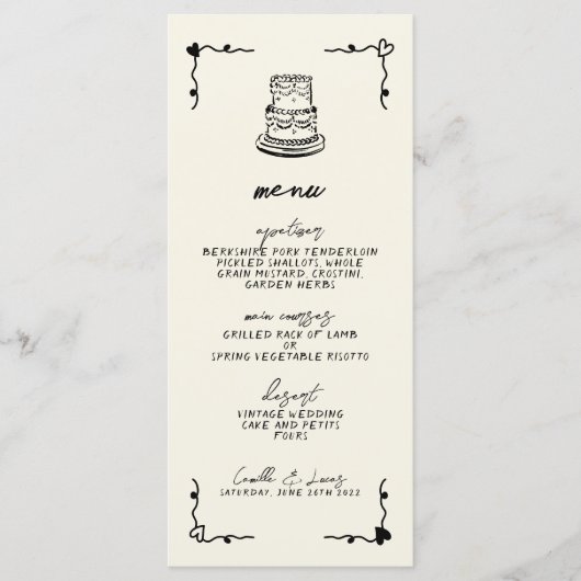 Retro Handgeschreven Whimsical Wedding Menu (Voorkant)