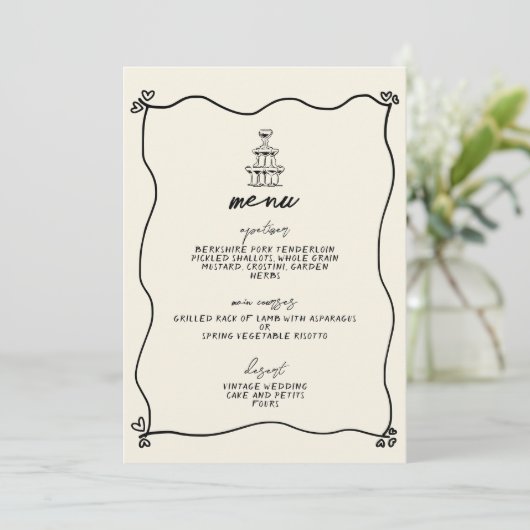 Retro Handgeschreven Whimsical Wedding Menu Kaart (Staand voorkant)
