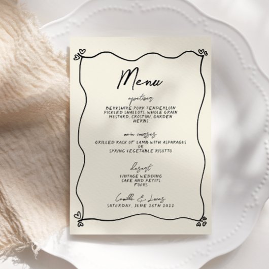 Retro Handgeschreven Whimsical Wedding Menu Kaart