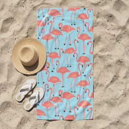 Retro Handgetekend Flamingo Patroon | Retro Miami Strandlaken