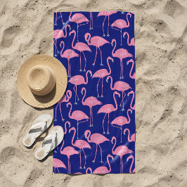 Retro handgetekend flamingopatroon | Cool Coastal Strandlaken