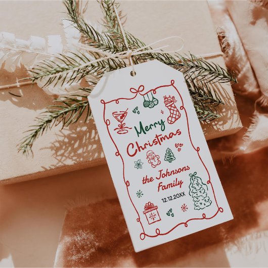 Retro handgetekend Friendsmas kerstfeest Cadeaulabel