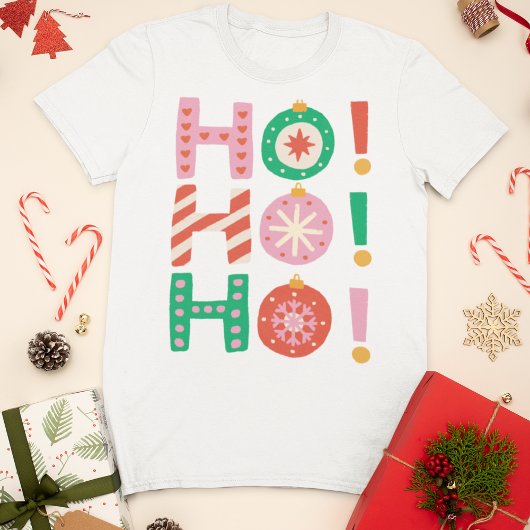 Retro handgetekend naar Ho Ho Christmas T-shirt