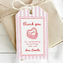 Retro handgetekend Valentijnsmeisje eerste verjaar Cadeaulabel