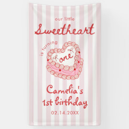 Retro handgetekend Valentijnsmeisje eerste verjaar Spandoek