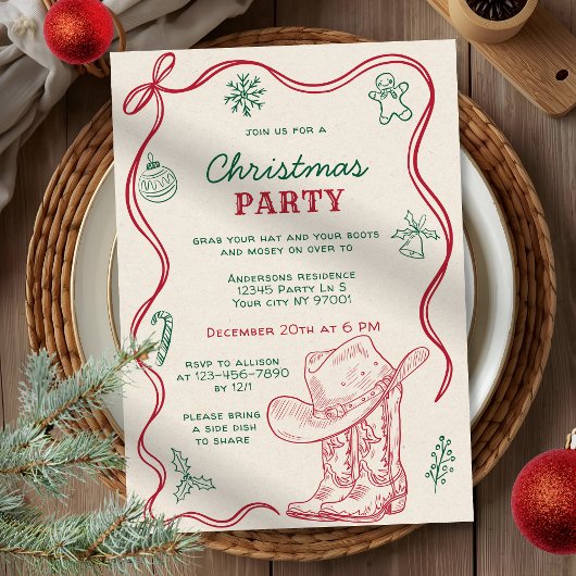 Retro handgetekend westerse cowboy kerstfeest kaart