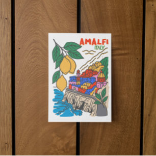 Retro handgetekende Amalfi Italië Mediterraan Kuns Briefkaart