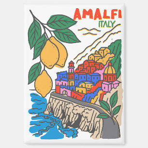 Retro handgetekende Amalfi Italië Mediterraan Kuns Magneet