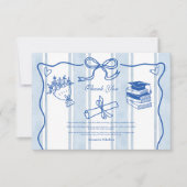 Retro handgetekende blauw Afstuderen Bedankkaart (Voorkant)