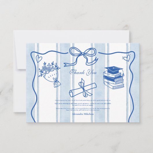 Retro handgetekende blauw Afstuderen Bedankkaart (Voorkant)