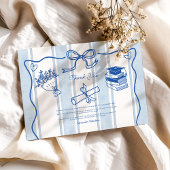 Retro handgetekende blauw Afstuderen Bedankkaart