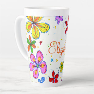 Retro handgetekende bloemstuk met naam latte mok