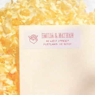 Retro handgetekende Cupido trouw retouradres Etiket