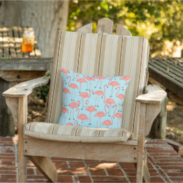 Retro handgetekende flamingo | Tropisch patroon bl Buitenkussen