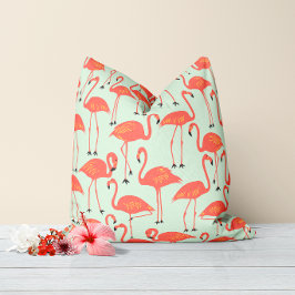 Retro handgetekende flamingo | Tropisch patroon ko Buitenkussen