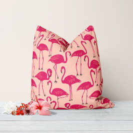 Retro handgetekende flamingo | Tropisch patroon ro Buitenkussen