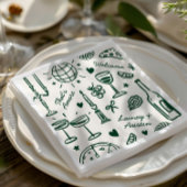 Retro handgetekende geïllustreerde bruiloft servet