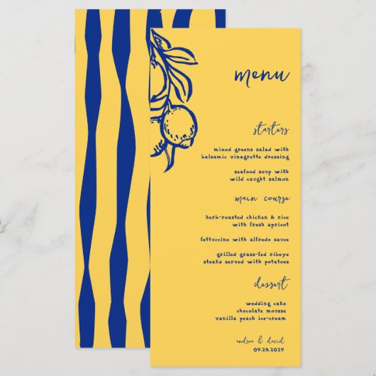 Retro Handgetekende Handgeschreven Blauwe Italiaan Menu (Voorkant / Achterkant)
