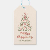 Retro handgetekende kerstboom feestelijke feest cadeaulabel (Voorkant)