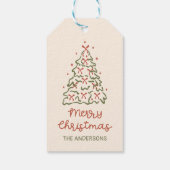 Retro handgetekende kerstboom feestelijke feest cadeaulabel (Achterkant)