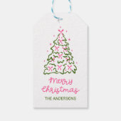 Retro handgetekende kerstboom kerstfeest cadeaulabel (Achterkant)