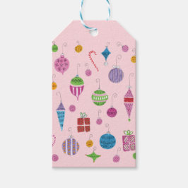 Retro handgetekende kerstversiering Pastel Pink Cadeaulabel