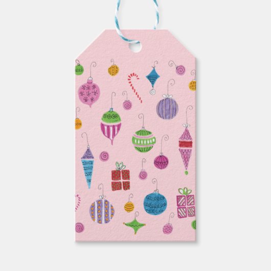 Retro handgetekende kerstversiering Pastel Pink Cadeaulabel (Voorkant)