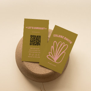 Retro handgetekende kleurrijke QR-code groovy bloe Visitekaartje