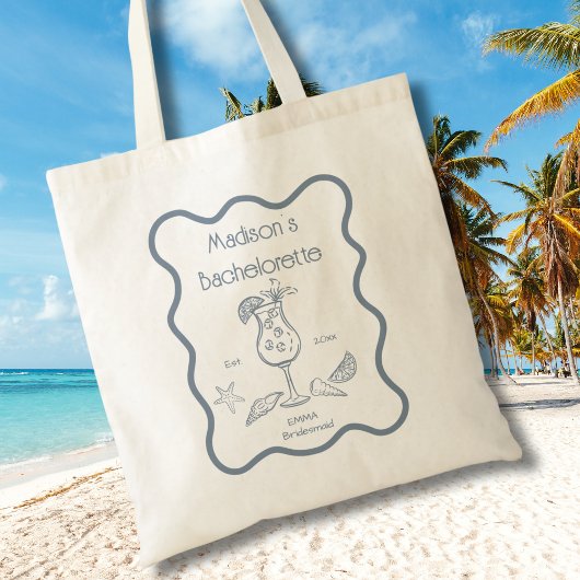 Retro handgetekende kust golvende lijst vrijgezell tote bag