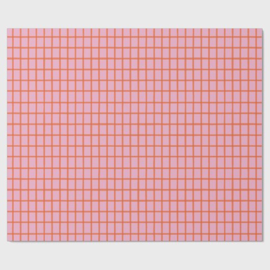 Retro Handgetekende Red Plaid on Pink Cadeaupapier (Vlak)