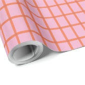 Retro Handgetekende Red Plaid on Pink Cadeaupapier (Rol Hoek)
