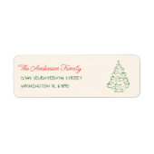 Retro handgetekende rode groene kerstboom adres etiket (Voorkant)