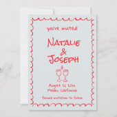 Retro Handgetekende Rode Quirky Funky Bruiloft Save The Date (Voorkant)