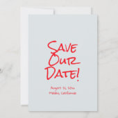 Retro Handgetekende Rode Quirky Funky Bruiloft Save The Date (Achterkant)