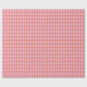Retro Handgetekende Rode Tartan op Roze Cadeaupapier