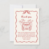 Retro handgetekende rode unieke boog trouwauto bedankkaart (Voorkant)