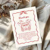 Retro handgetekende rode unieke boog trouwauto bedankkaart