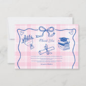 Retro handgetekende roze en blauw Afstuderen Bedankkaart (Voorkant)