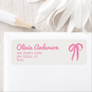 Retro handgetekende roze strik baby shower etiket