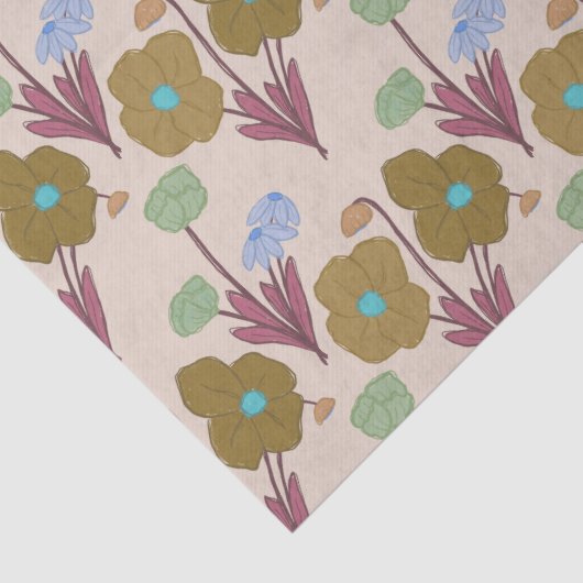 Retro handgetekende rustieke bloemen tissuepapier (Detail)