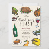 Retro handgetekende Thanksgiving-feest Kaart (Voorkant)