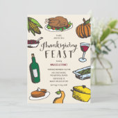 Retro handgetekende Thanksgiving-feest Kaart (Staand voorkant)