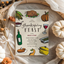 Retro handgetekende Thanksgiving-feest