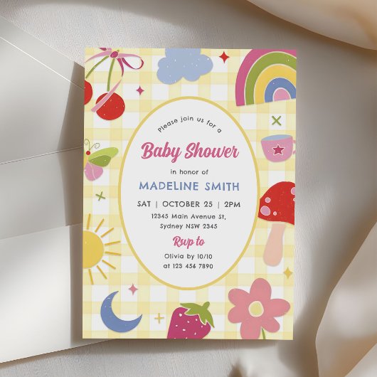Retro handgetekende vreemde baby shower kaart