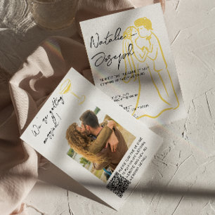 Retro handgetekende zomer QR-code foto bruiloft Kaart
