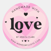 Retro Handmade met Liefde Roze Gelaagde Hart Cute Ronde Sticker (Voorkant)