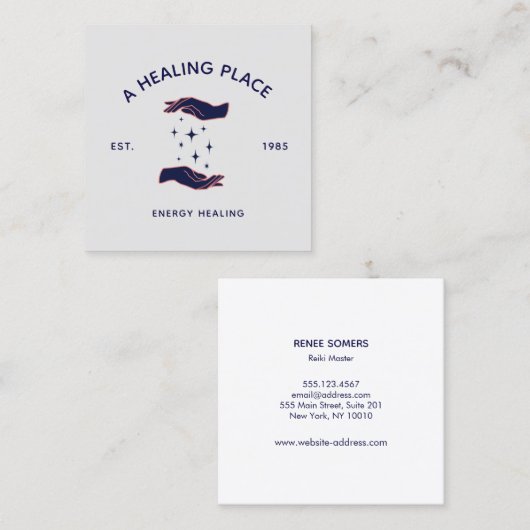 Retro Hands Reiki Practitioner Energy Healing Vierkante Visitekaartje (Voorkant / Achterkant)